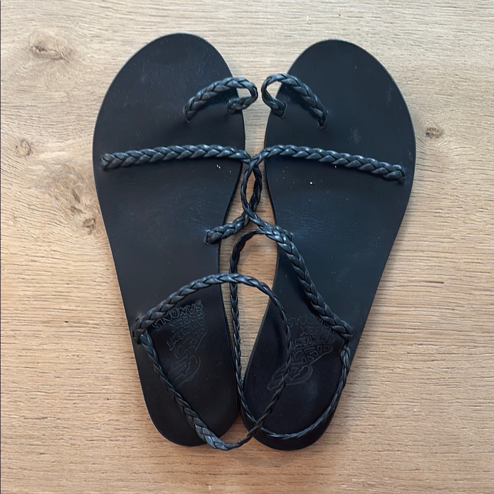 Ancient Greek Black Braided Eleftheria Open Toe Sandals